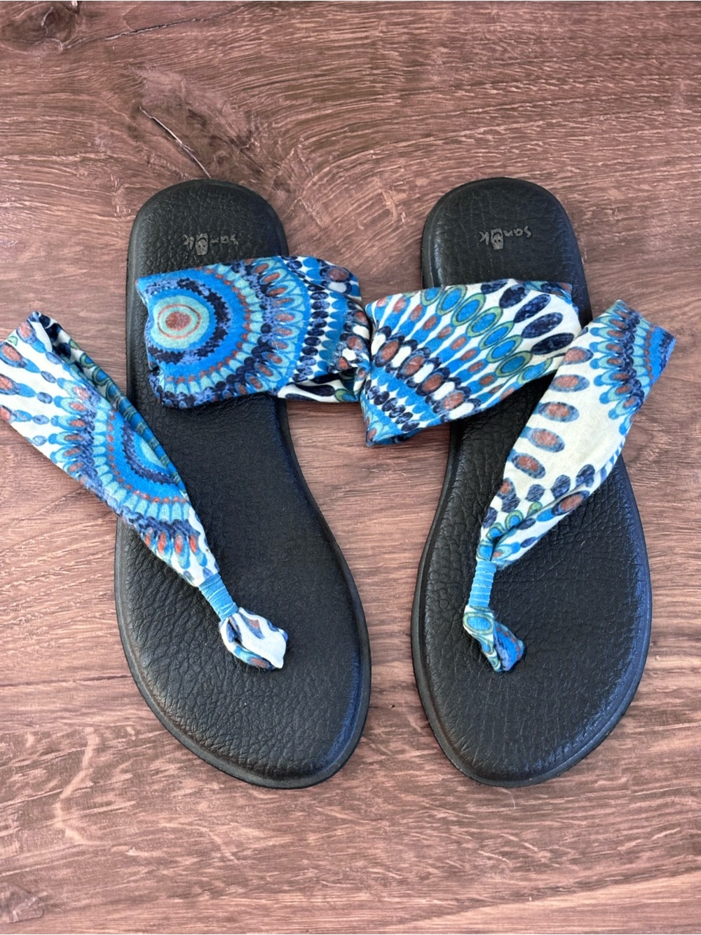Sanuk Womens 10 Sling Yoga Sandals Blue Multicolor Print Thong Flip Flops